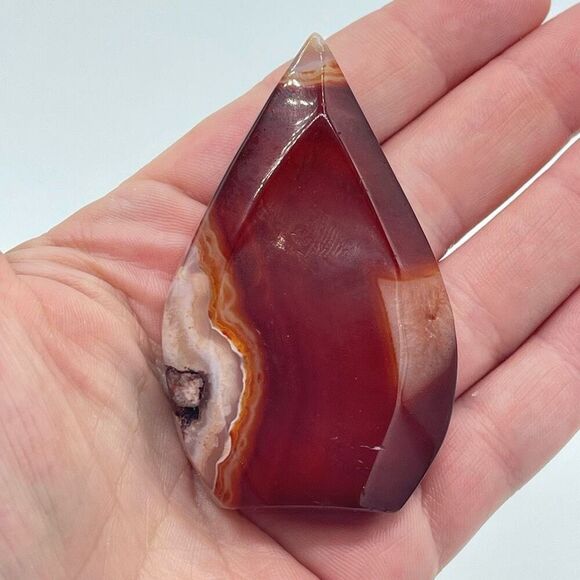Carnelian banded agate red orange white standing teardrop water drop 2.73” - Picture 5 of 7